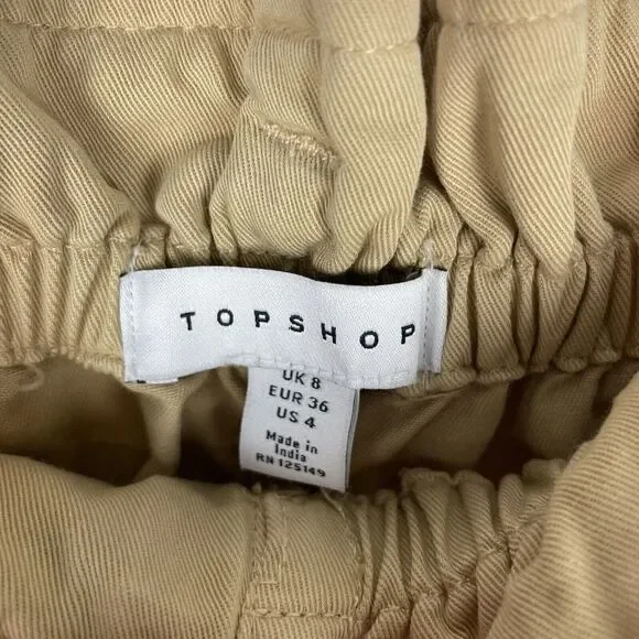TOPSHOP Rory Paperbag Waist Utility Trousers Cuffed Crop Pants in Beige‎ 4​​​​​ - Picture 4 of 8